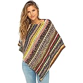 Back From Bali Womens Colorful Knit Poncho Sweater Cape Soft Striped Boho Tunic Shawl