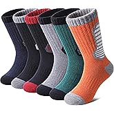 Yebing Kids Merino Wool Hiking Socks Boys Girls Toddlers Winter Warm Thermal Thick Cushion Boot Crew Gift Socks 6 Pairs
