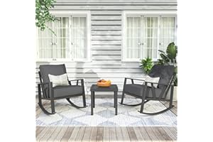 COMLAX FIELD Patio Porch Furniture Set, Patio Outdoor Rocking Chairs Set of 2 with Coffee Table, 3 Piece Metal Outdoor Patio Furniture Set, Small Patio Bistro Conversation Set, Grey