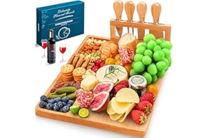 Easoger Cheese Board and Knife Set - Extra Large Charcuterie Boards with Magnetic Knife Holder, Cheese Platter Gift for Christmas, House Warming, Wedding, Anniversary, Thanksgiving