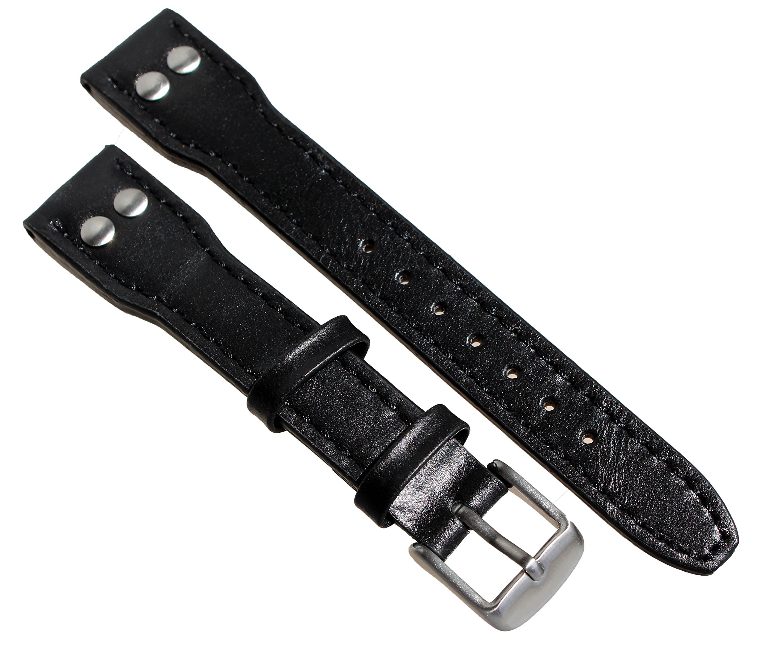 Sulla 18 mm Leather Watch Strap Retro Pilot with Rivets IW Black