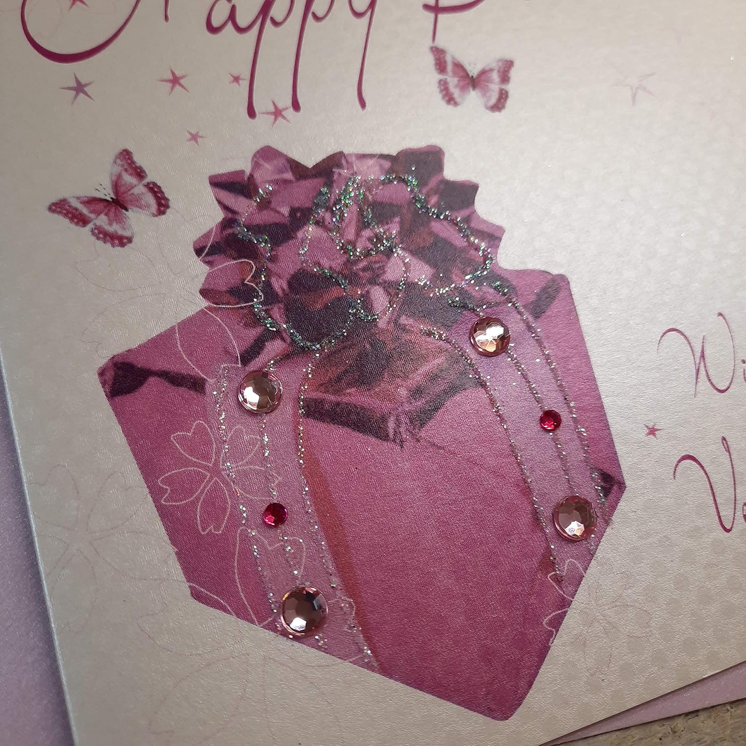 WHITE COTTON CARDS WB187 Present Happy Birthday Handmade Birthday Card, White NEW, 16cm x 16cm - Image 3