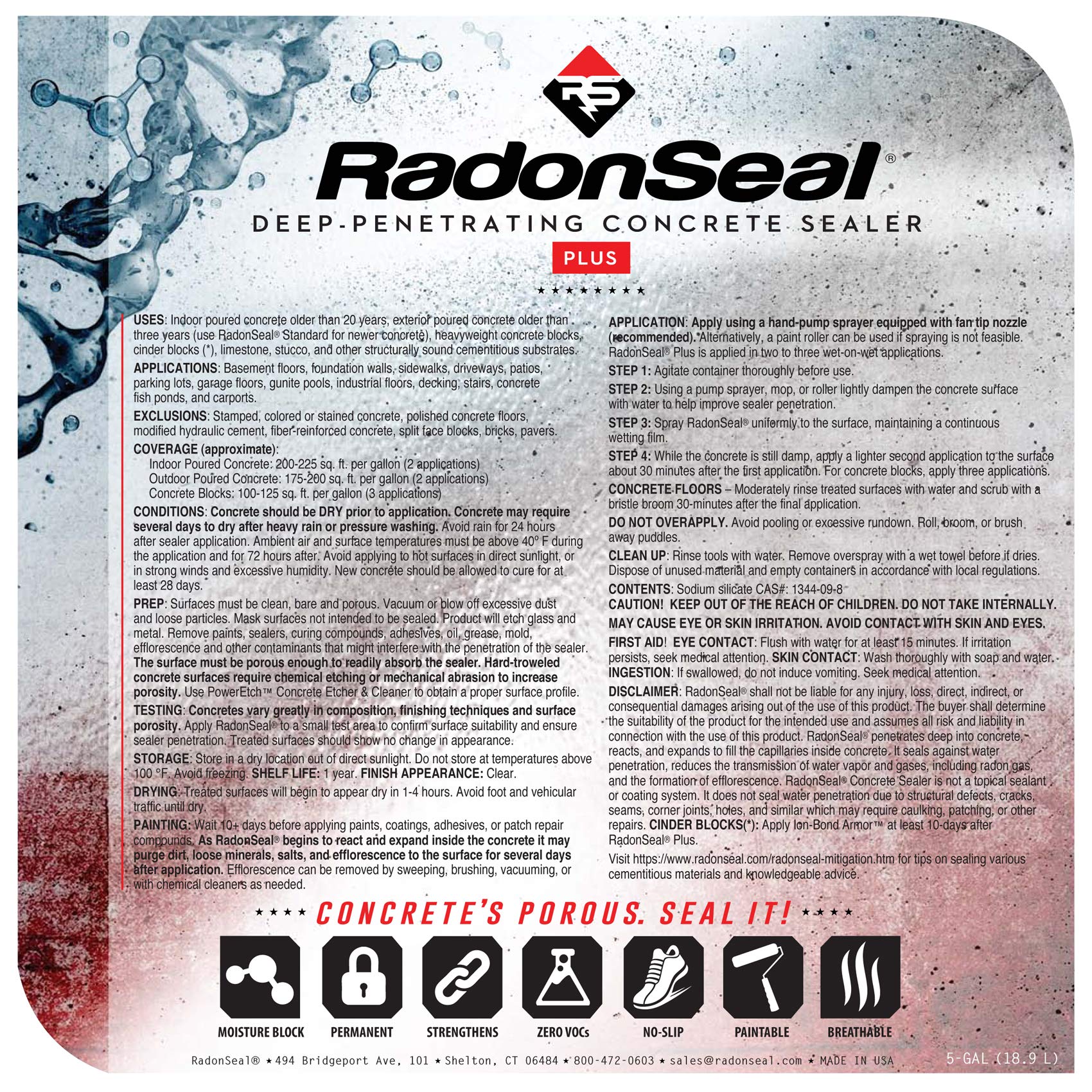 RadonSeal Plus Concrete Sealer (5gal) Basement Waterproofing & Radon