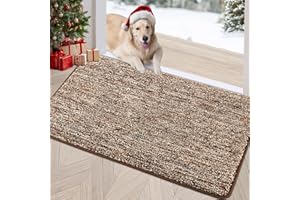 REFETONE Indoor Doormat, Front Door Mat 20"x32" Absorbent Rubber Backing Non Slip Door Mats, Washable Low-Profile Inside Floor Mat Door Rugs for Entryway, Resist Dirt Mud Mat for Dogs, Coffee/Brown