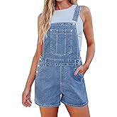 luvamia Jean Short Overalls for Women Baggy Adjustable Straps Bib Stretchy Denim Overall Jumpsuits Shortalls with Pockets