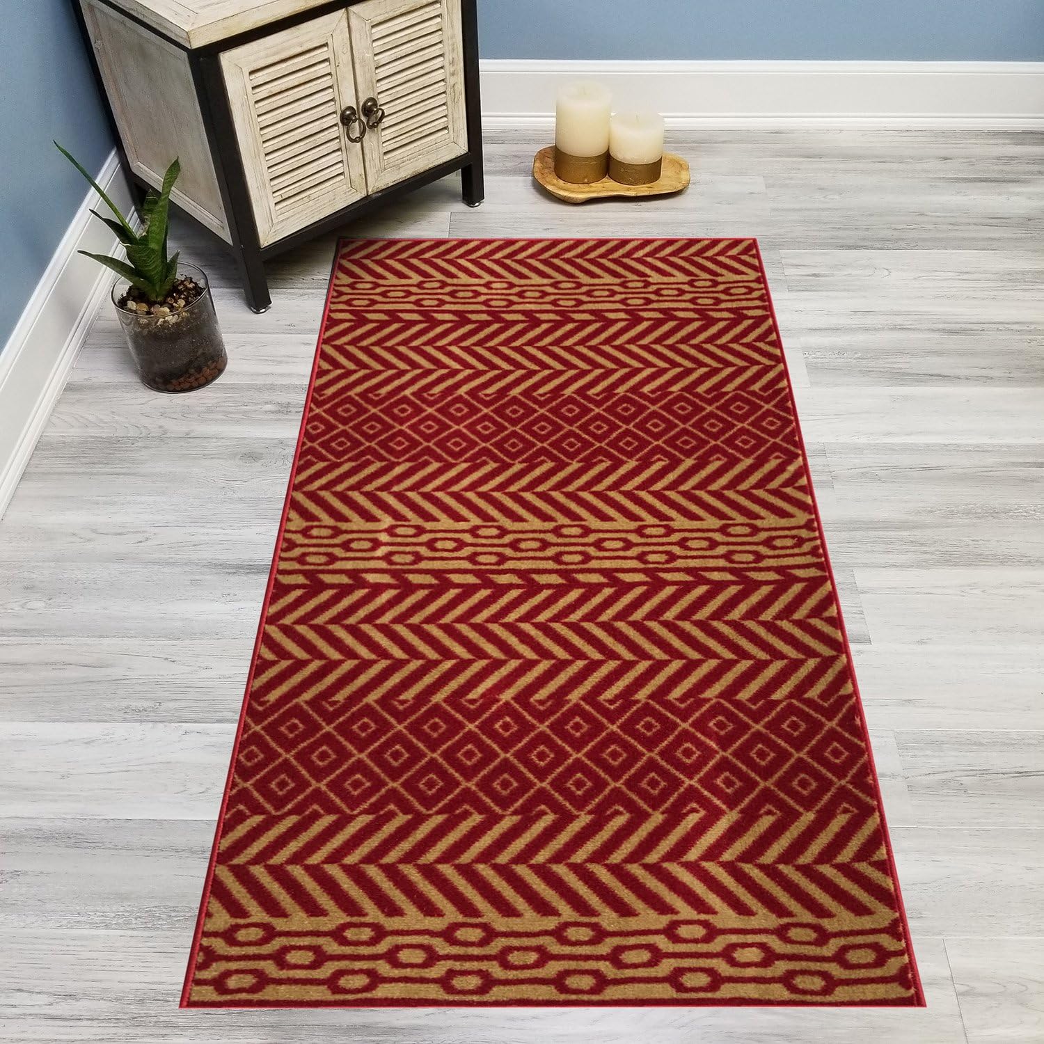Your Choice Length Reg & Beige Traditional Kilim Non-Slip Rubber Backed Carpet Runner Rug | 22-inch x 1-Foot