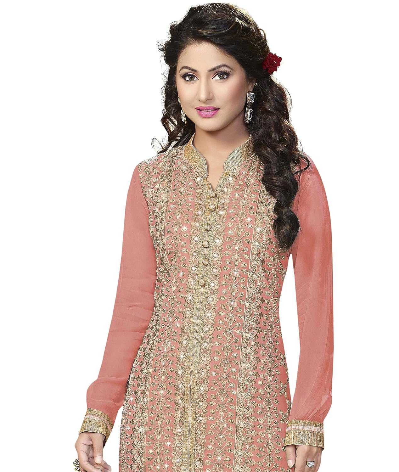 kvsfab women's pure georgette drees material(pink)