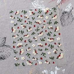 5D Embossed Flower Nail Stickers Green Leaf Nail