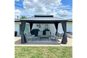 PURPLE LEAF 10' X 14' Outdoor Gazebo with Dual-Layer Galvanized Steel Double Roof for Patio Lawn Garden Aluminum Gazebo with Netting and Curtains Grey