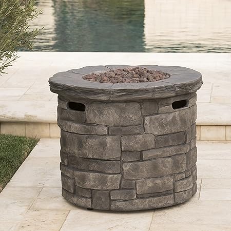 Amazon Com Christopher Knight Home Angeles Outdoor Circular Fire Pit 40 000 Btu Grey Garden Outdoor