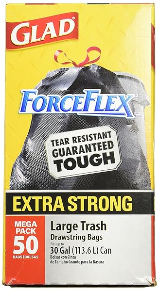 GLAD TRASH BAGS TEAR RESISTANT 30 GAL. BLACK 50 BAGS/BOX
