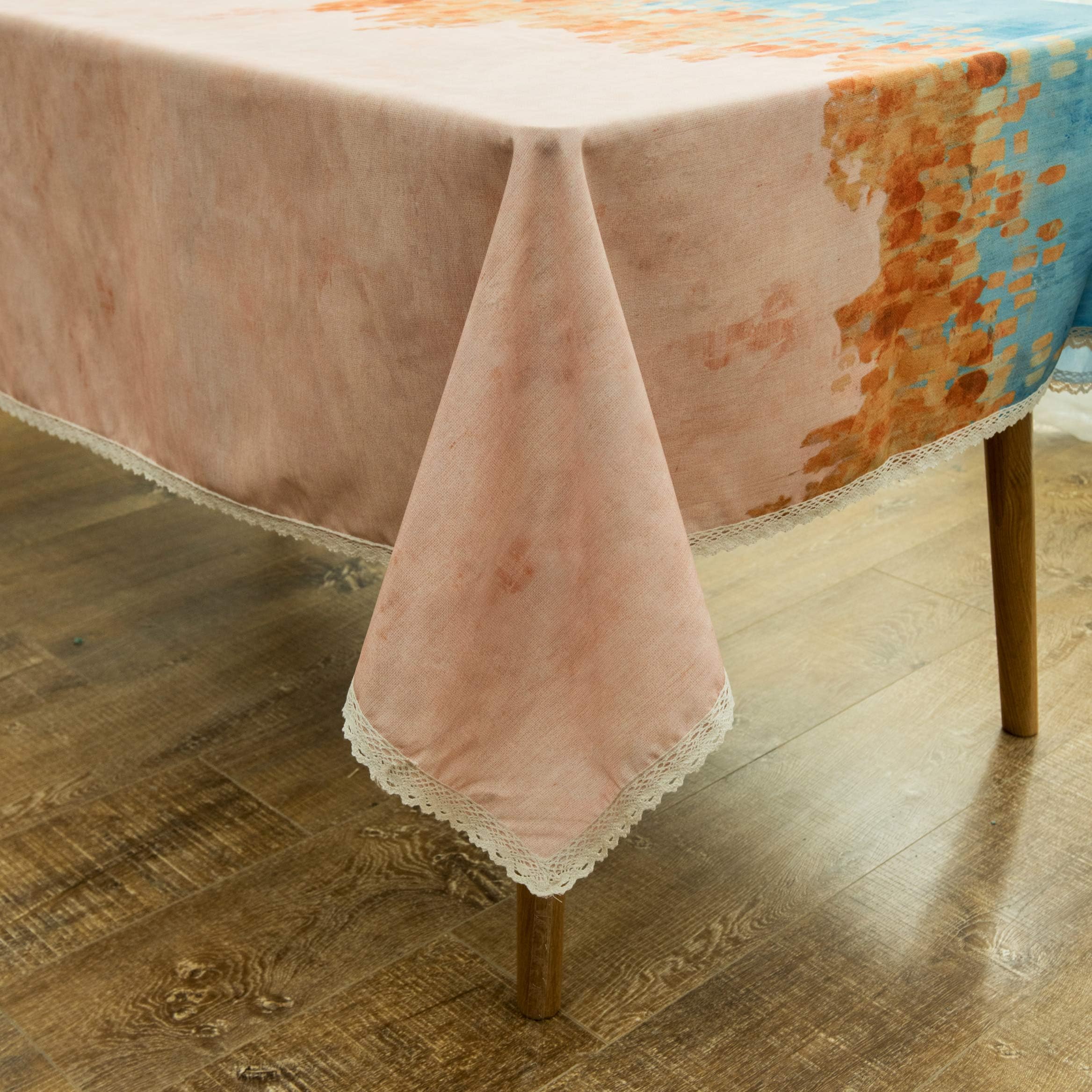Wewoch Decorative Floral Print Waterproof Lace Tablecloth Wrinkle Free and Stain Resistant Fabric Table Cloth for Kitchen Dining Room(Floral8, 60" x 104" Rectangular)