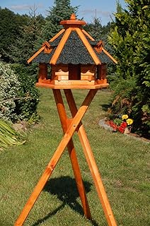 Deko-Shop-Hannusch Vogelhäuschen, Vogelhaus mit Bitumschindeln, behandelt mit Ständer, Vogelfutterhaus mit Futtersilo, Silo