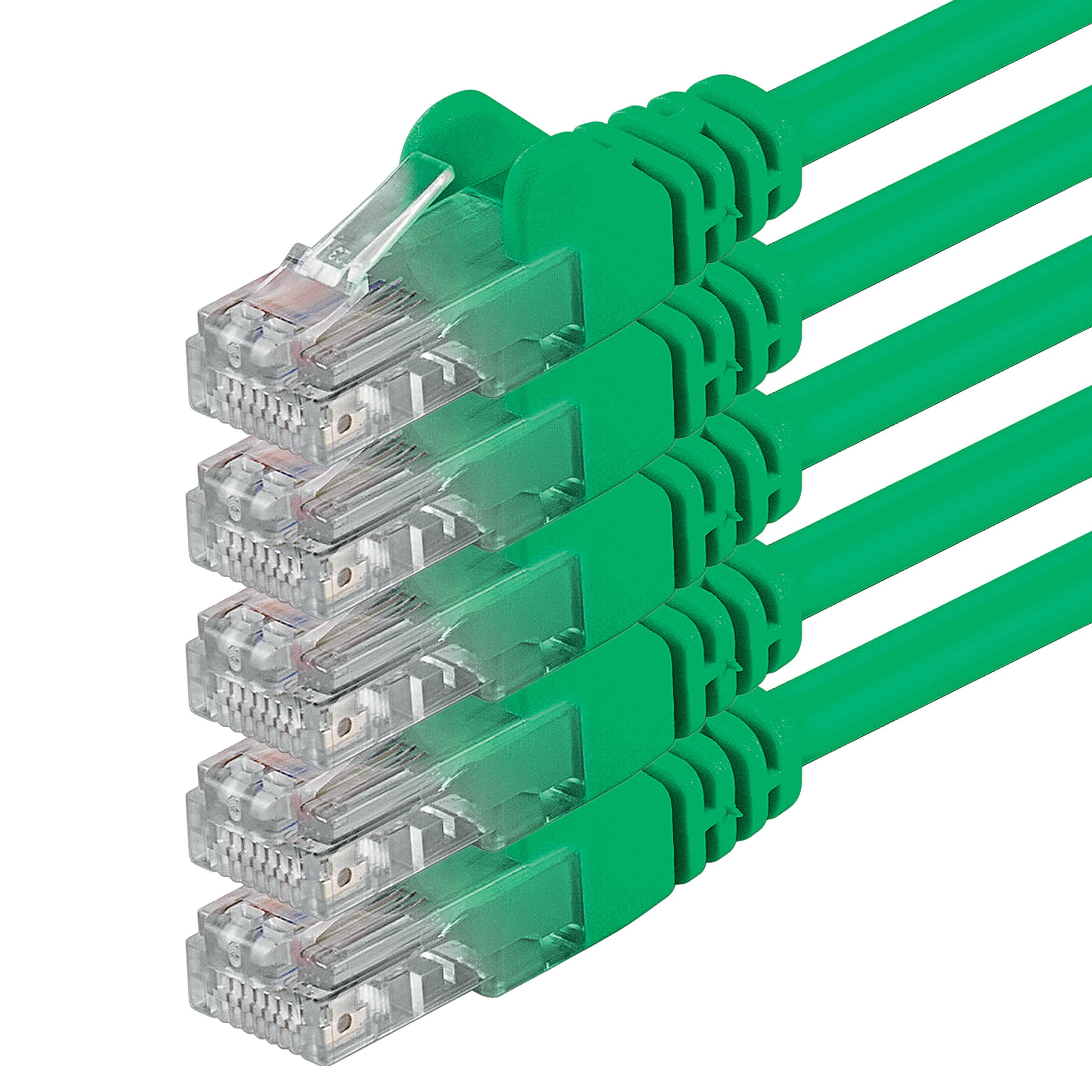 1aTTack.de 10m - green - 5 pieces - (PACK) - CAT.6 CAT6 Ethernet LAN network cable 1000 Mbit/s patch cable