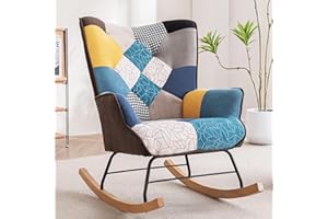 YUUIJOAA Rocking Chair Nursery - Glider Modern Accent Armchair with High Backrest for Indoor Living Room Bedroom (Patchwork)