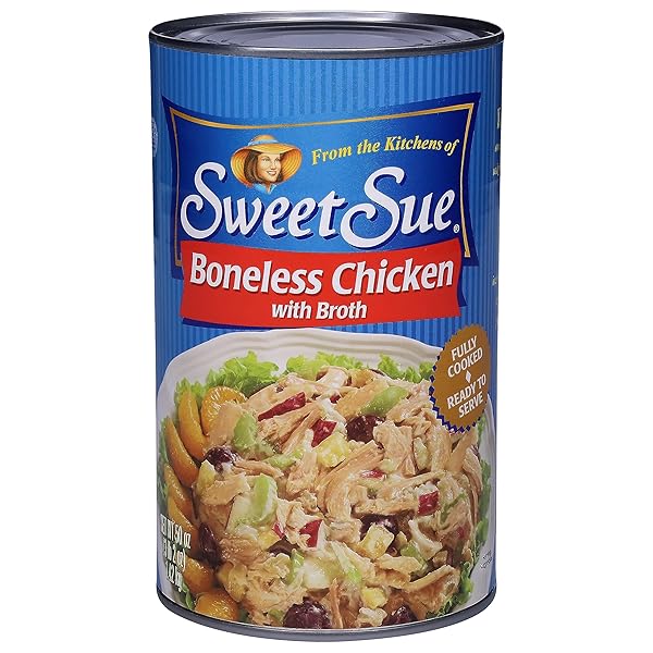 SWEET SUE BONELESS CHICKEN WITH BROTH, COOKED CANNED...