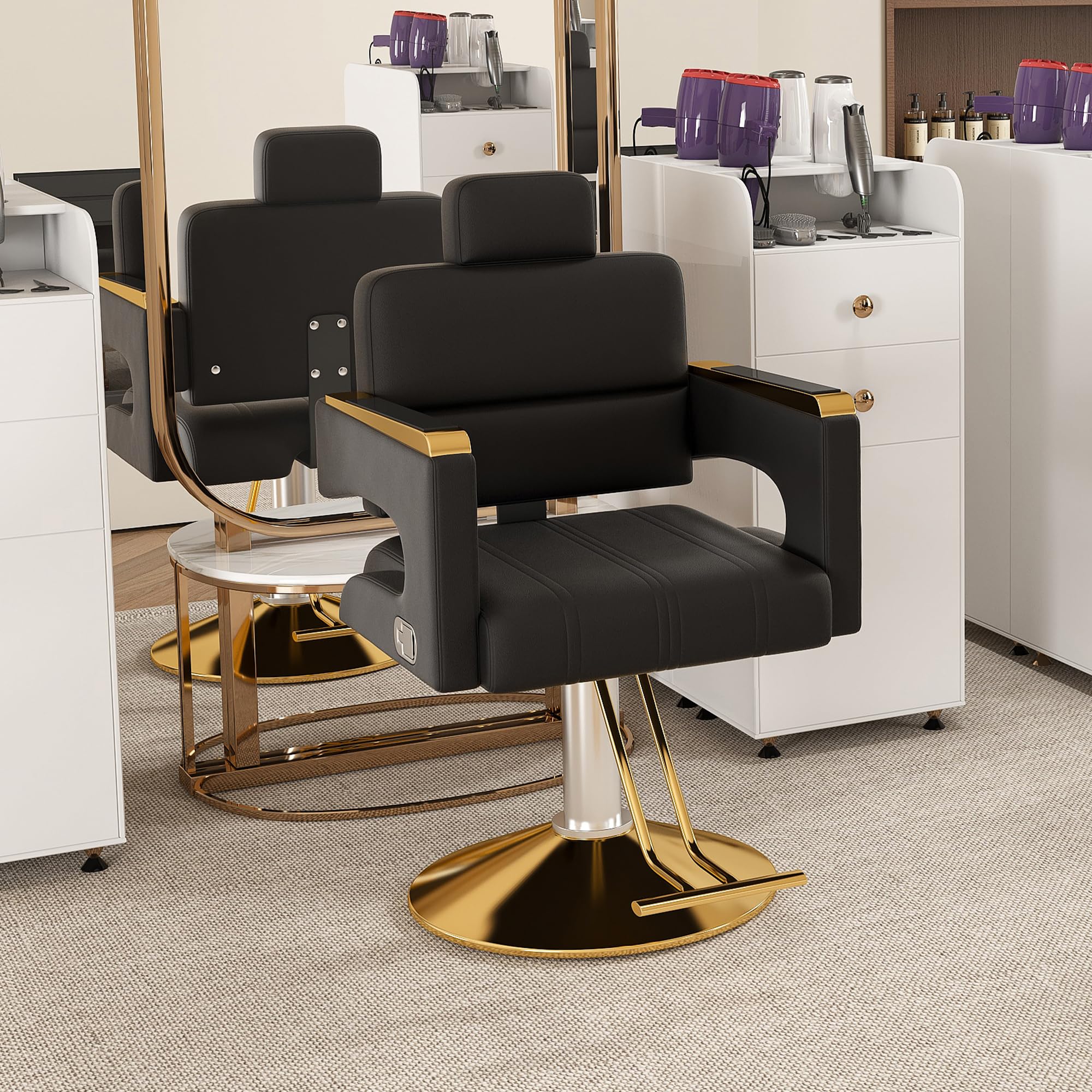 Photo 1 of ***DAMAGED - SEE NOTES/PICTURES***KEIKI Professional Hydraulic Barber Chair, 360° Swivel Reclining Salon Chair for Hair Stylist, Adjustable Height Hair Salon Chair with Armrests & Footrest, Barber Supplies for Shop(Black+Gold)