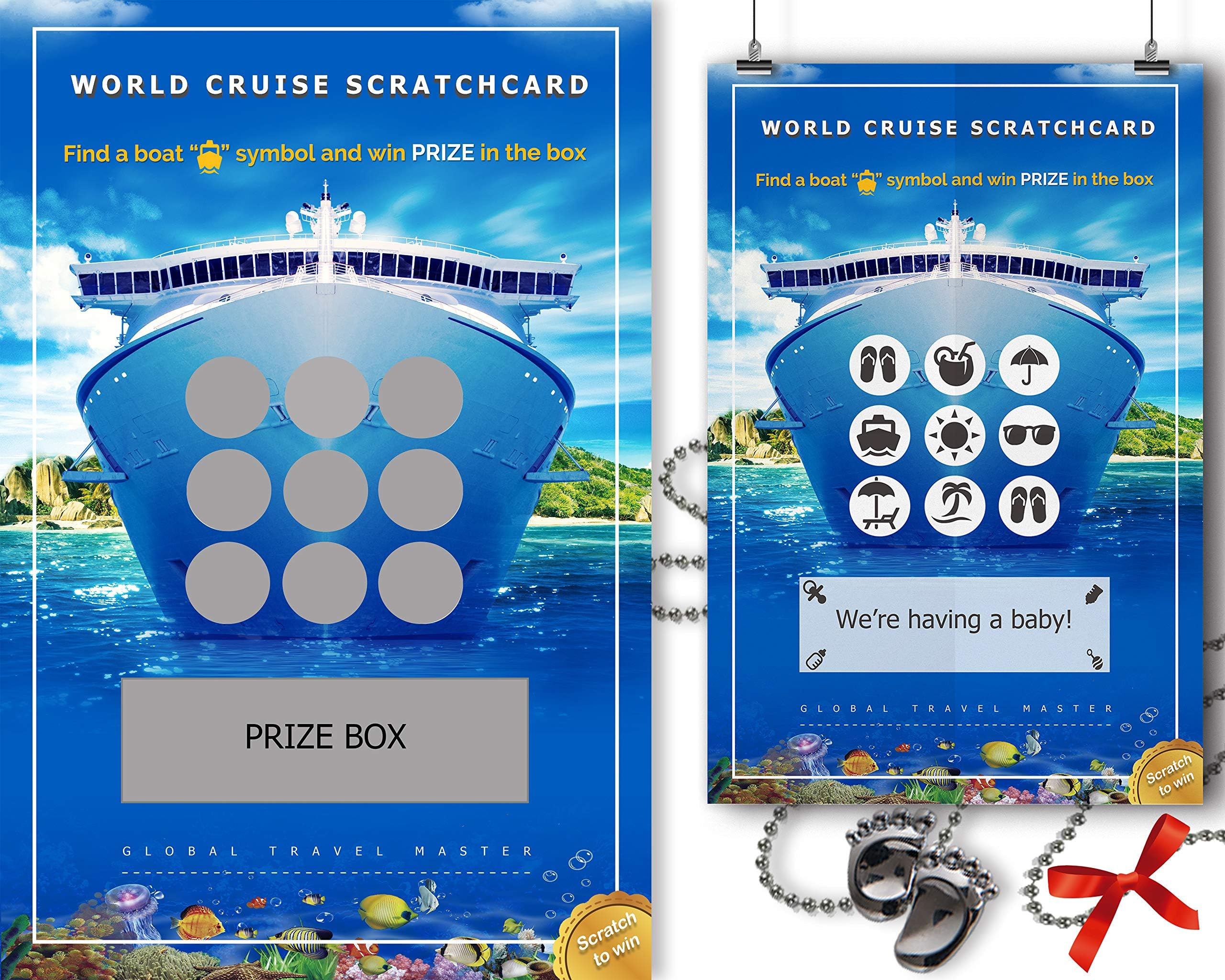 5 Baby Announcement Scratch Off Cards | Surprise Pregnancy Announcement for Grandparents and Dad | Bonus Mother's Necklace & Baby Feet Pendant | Memorable and Unique Grandparent Gifts