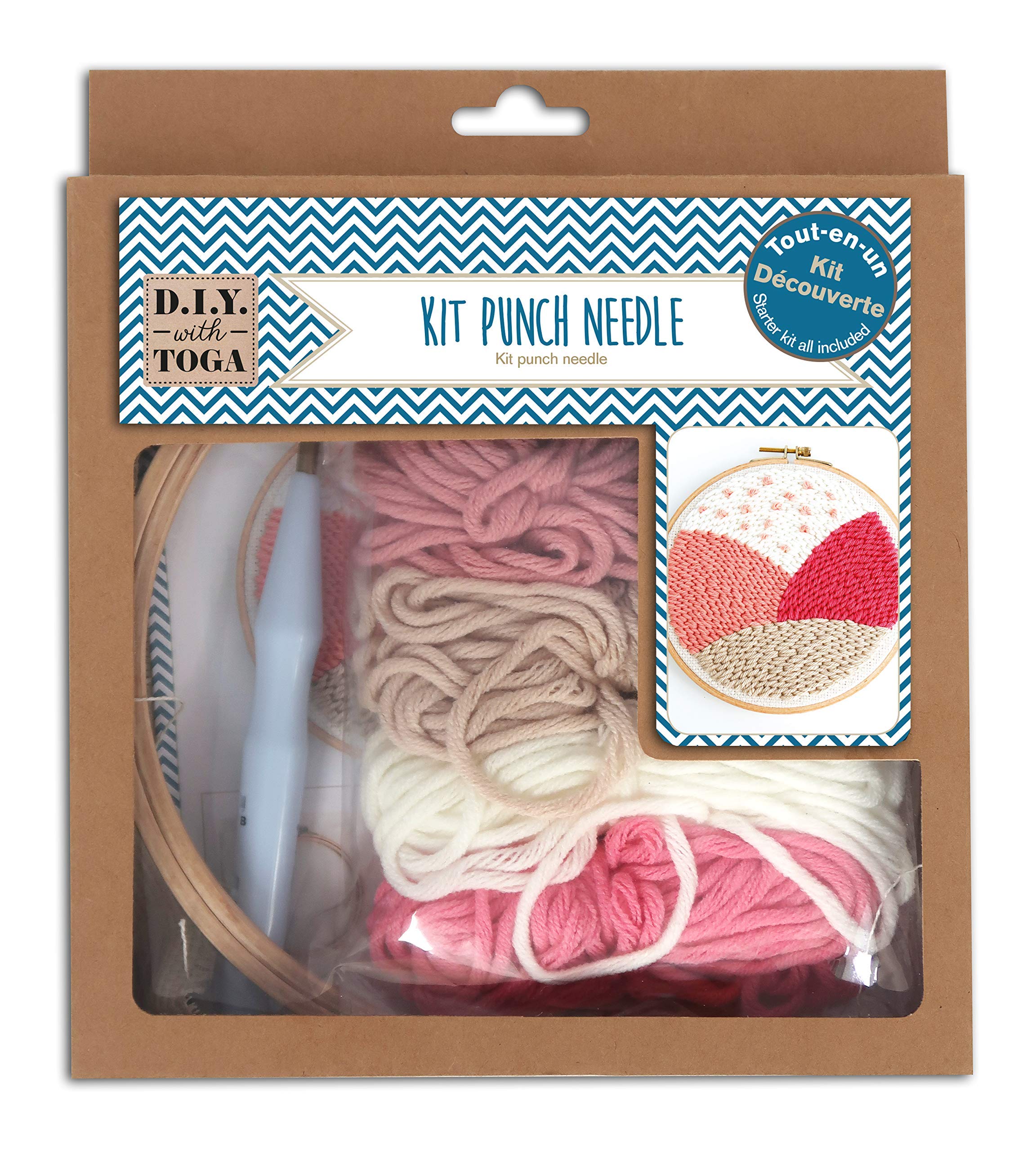 Draeger by Toga Punch Needle Starter Kit with 1 Wooden Drum + Canvas + Wool + Punch Needle + Tuto