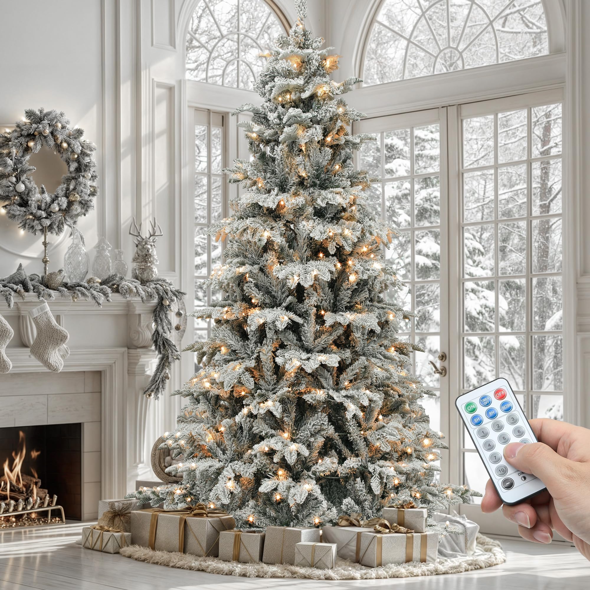 YITAHOME Pre-Lit Flocked Artificial Christmas Tree