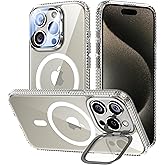 VOFATA [Upgraded] for iPhone 15 Pro Max Case with Camera Cover Stand [Fit for MagSafe][9H Camera Lens Protector] Mil-Grade Protection Transparent Magnetic iPhone 15 Pro Max Phone Case, Clear