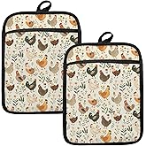 HUGANE Chicken Gifts Oven Mitts Set, Chicken Gifts for Lovers Women, Farmhouse Floral Heat Resistant Kitchen Oven Gloves for Baking and Cooking,Pot Holders