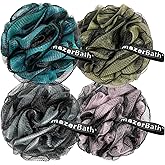 AmazerBath Charcoal Loofah Sponge, Large Shower Loofah 75g/PCS - Body Scrubber Loofa Set of 4 - Charcoal Blue, Gray, Pink & Army Green, Bath Sponge for Men and Women