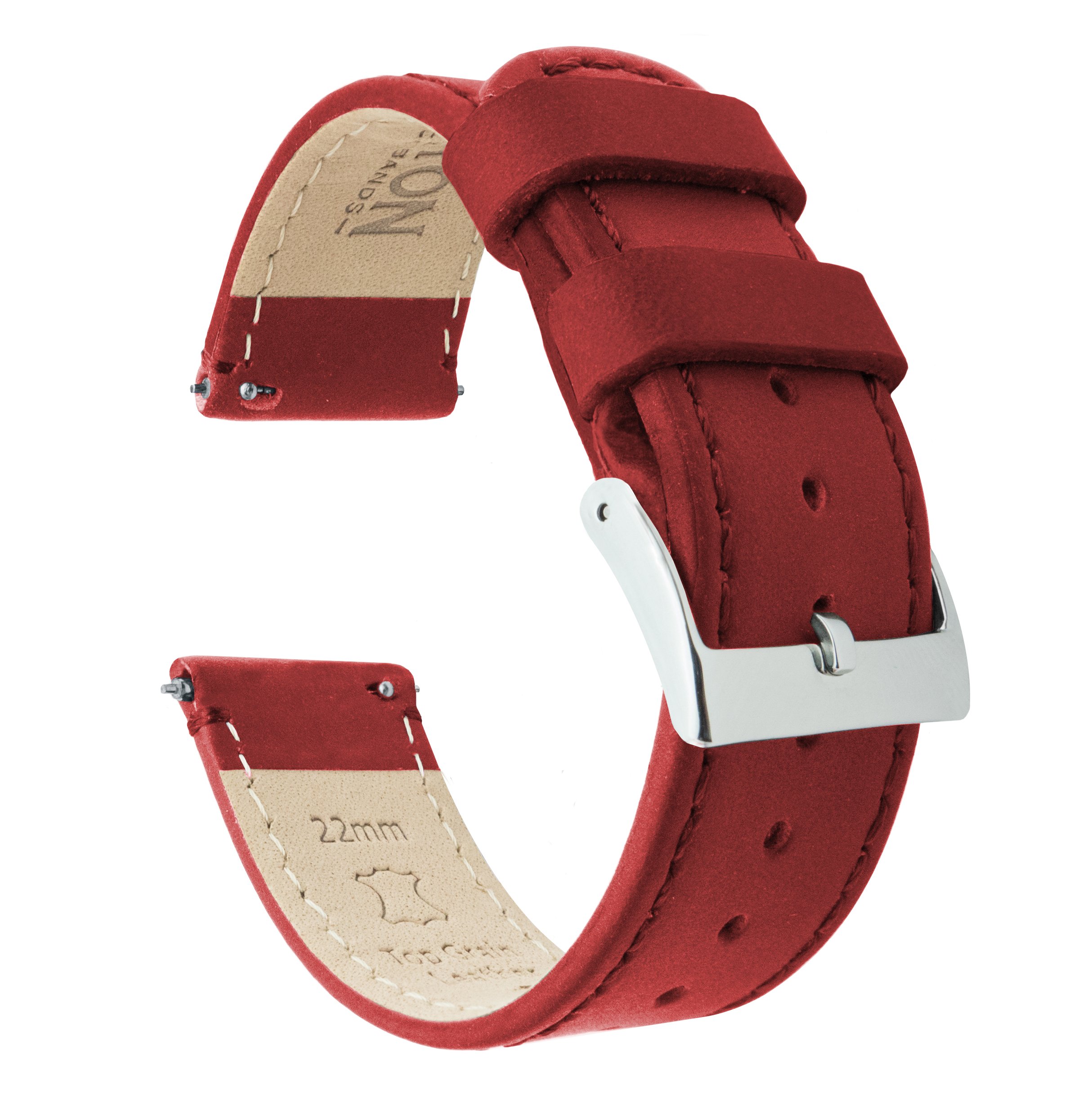 BARTON Quick Release Top Grain Leather Watch Band Strap - Choice of Colour & Width - 16mm, 18mm, 19mm, 20mm, 21mm, 22mm, 23mm or 24mm - Crimson 21mm