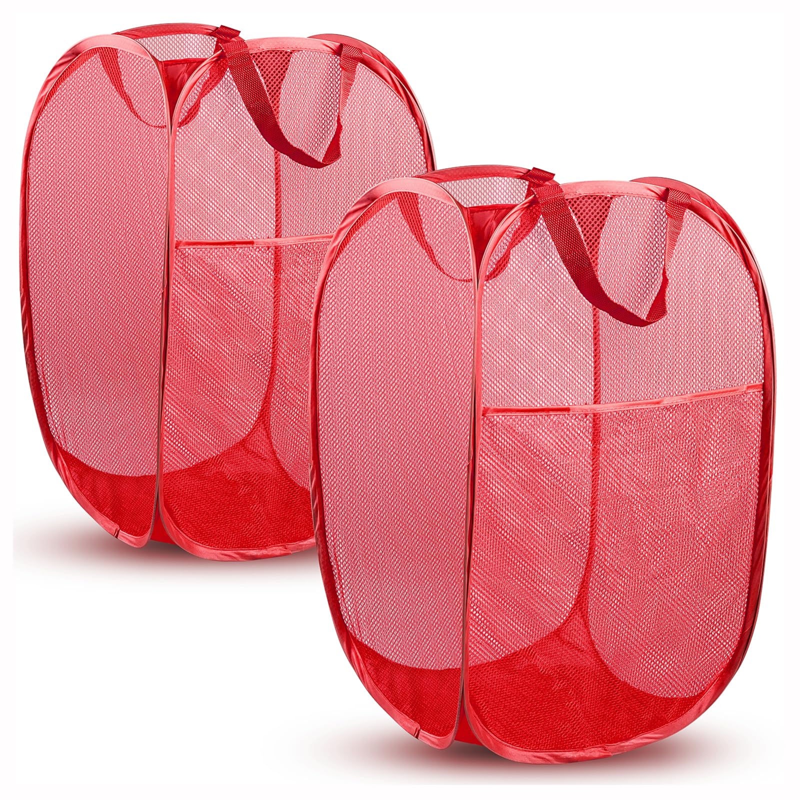 Photo 1 of DUCOO Pop Up Hamper, 2 PCS Mesh Pop Up Laundry Hamper, Foldable Mesh Laundry Basket with Space Saving Design for Home, Dorm, Travel and Storage, Red