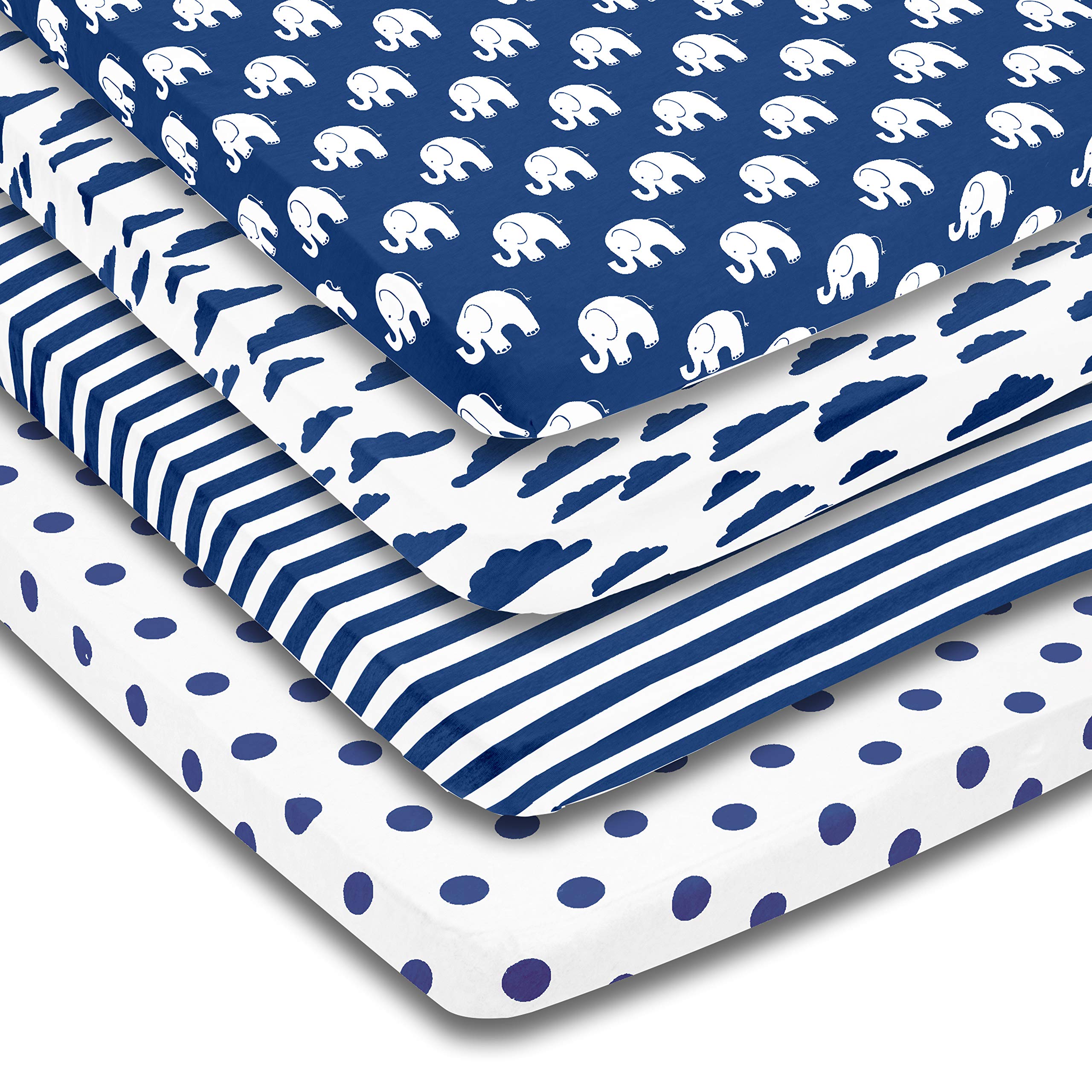 Photo 1 of Pack n Play Sheets – Premium Pack and Play Sheet 4 Pack – 100% Super Soft Jersey Knit Cotton Playard Mattress Portable Playpen Fitted Play Yard Mini Crib Sheet for Boy (24 x 38 x 5)