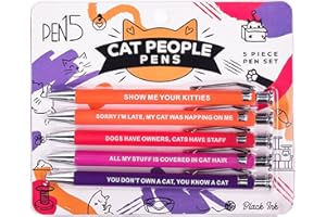 MilkToast Brands Funny Cat People Pens, A snarky gag gift for pet owners or coworkers, Black pens