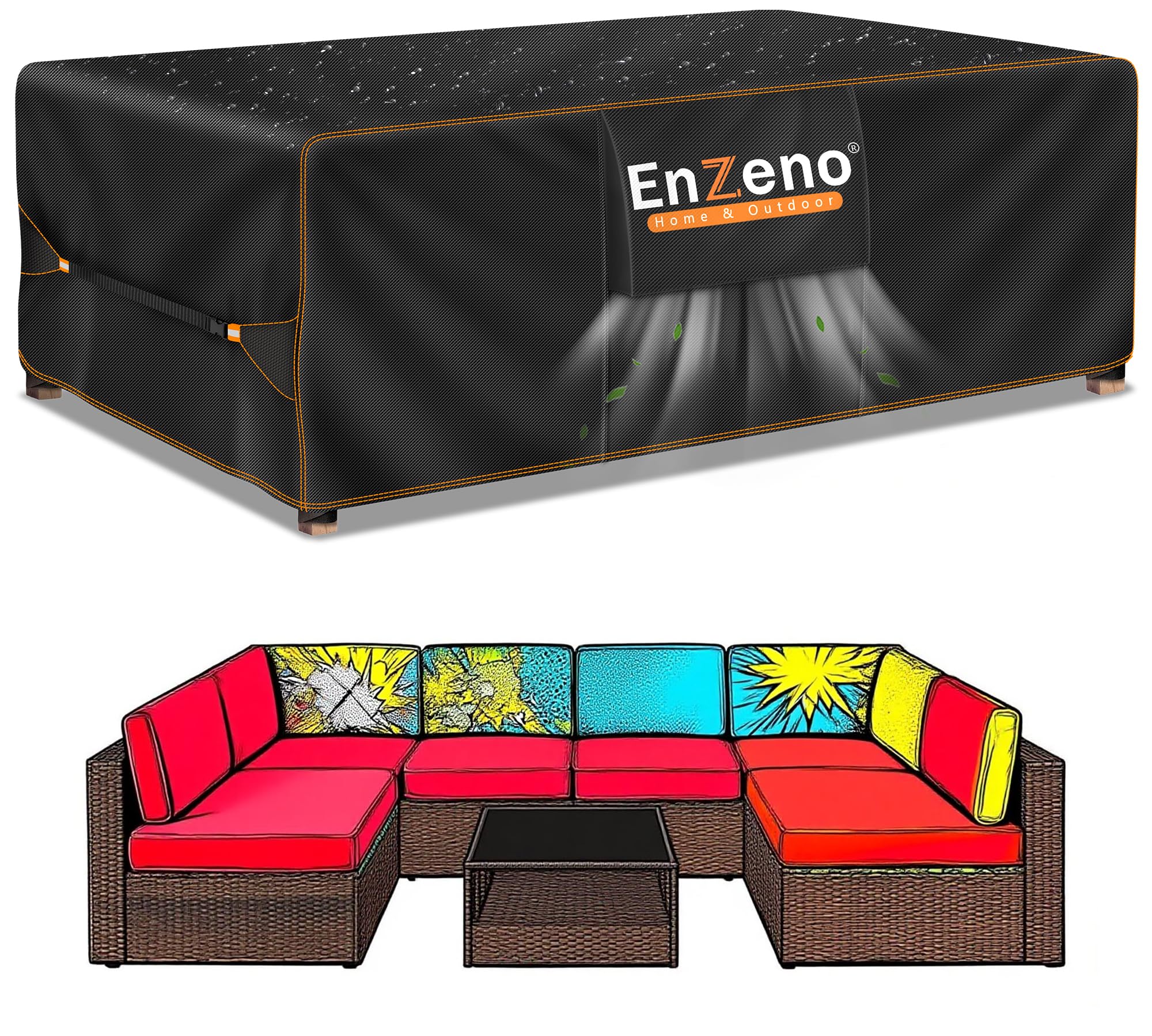 Garden Furniture Covers Waterproof for Outdoor,Large patio furniture covers for outside Rectangle Table and Chair, Windproof, Anti-UV for rattan furniture set,420d Heavy Duty 270*180 cm