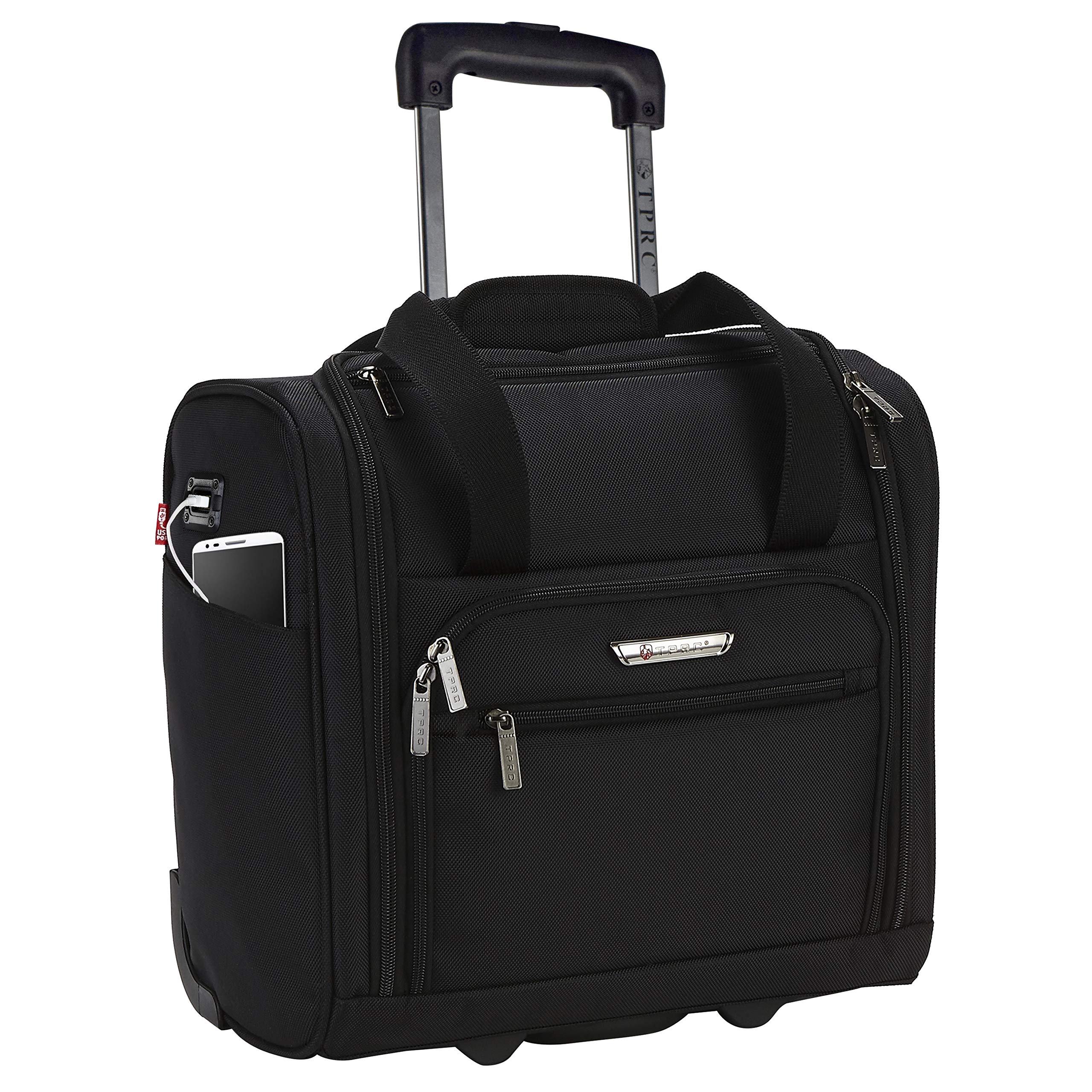 TPRC 15" Smart Under Seat Carry-On Luggage with USB Charging Port, Black Option, One Size