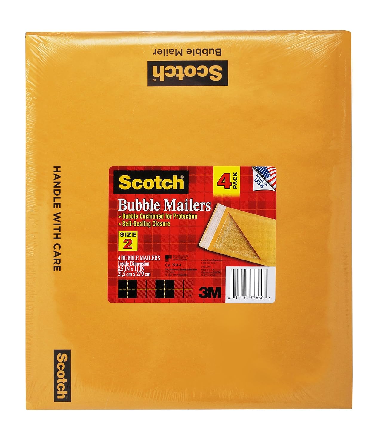 Scotch Bubble Mailer, 8.5 in x 11 in, Size #2, 4-Pack (7914-4)