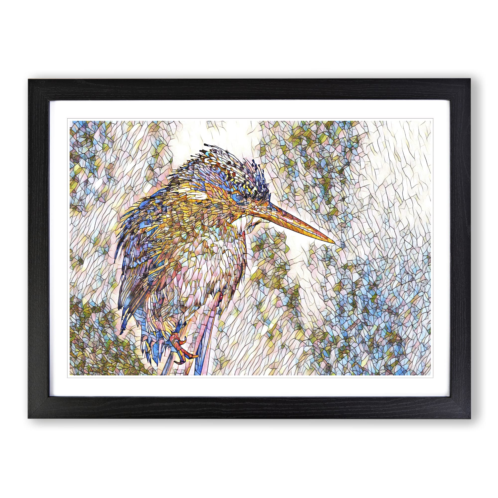 Kingfisher Bird Modern BG Framed Print | A4 Black Framed Wall Art | Ready to Hang | Modern Nature Picture | Living Room Bedroom Lounge Office
