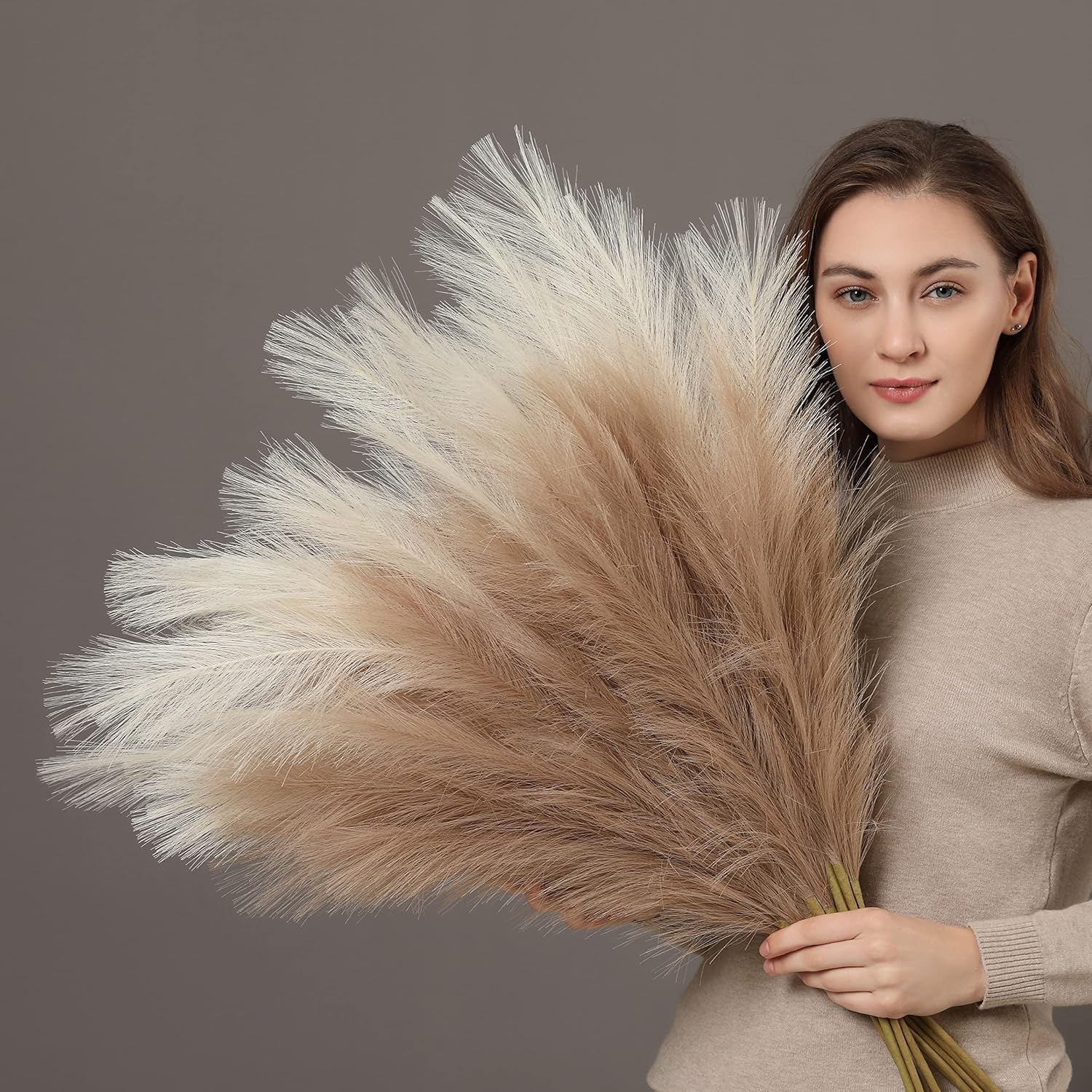 Dried & Preserved Flora - Perfnique Faux Pampas Grass, 9PCS Pompas, Large Pampas Grass, 38'' Tall Pampas Grass for Floor Vase, Pampas Grass Decor Tall for Vase Fillers, Boho Rustic Farmhouse Home Decor(Natural Beige)