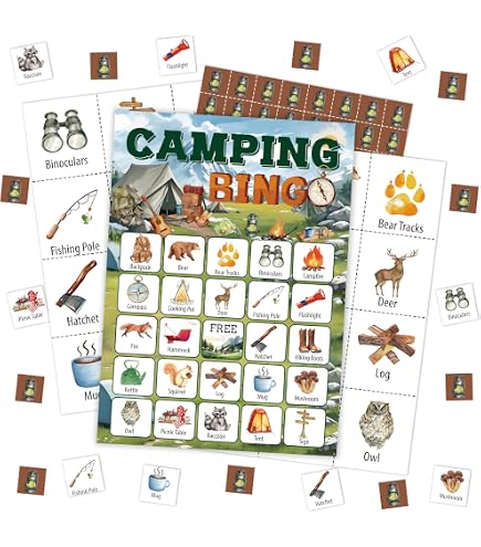 Camping Games For Kids 41-Piece Camping Bingo Game Set For Kids - 24 ...