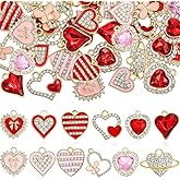 Landical 48 Pcs Heart Charms for Jewelry Making Assorted Gold Enamel Red and Pink Heart Jewelry Pendants for Bracelet Necklace Earring Craft Making Supplies