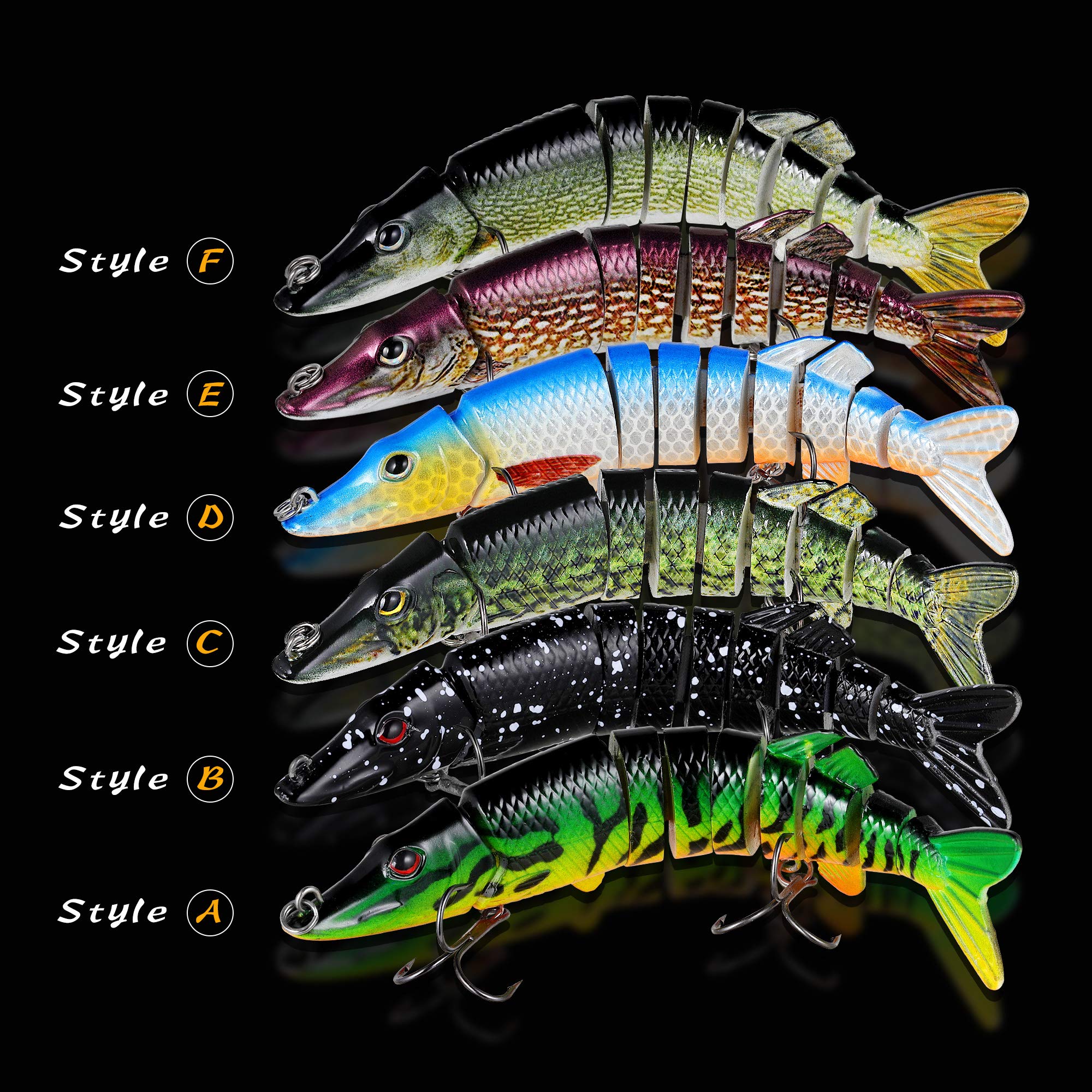 Fishing Lure, Lifelike 9-jointed Pike Muskie lures Swimbait Crankbait Hard Bait Fish Mustad Hook Tackle (Pike color)