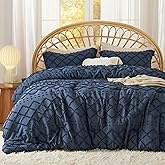 Bedsure Queen Comforter Set - Navy Blue Comforter, Boho Tufted Shabby Chic Bedding for Kids, 3 Pieces Vintage Farmhouse Bed Set for All Seasons, Fluffy Soft Bedding with 2 Pillow Shams