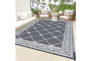 HiiARug Reversible Mat Plastic Outdoor Rugs for Patios Clearance Waterproof Plastic Straw Rug Large Area Rug for Outdoor, Porch, Patio, RV,Camping(5x7Ft, Grey)
