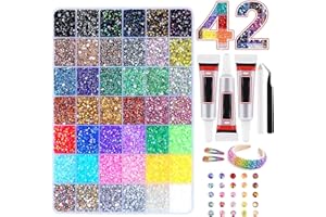 42 Colors 32000Pcs Bedazzling Kit, 3x10ml B7000 Glue, 3mm Multicolor Flatback Resin Rhinestones for Clothes Book Shoes Nails 