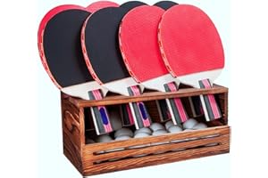 humberboat Ping Pong Paddle Storage Rack Hold 8 Rackets, 2-in-1 Wall Mount & Countertop Pine-Wood Ping Pong Rack for Game Room, Bar, Garage, Office, Home (Double - 8PCS)
