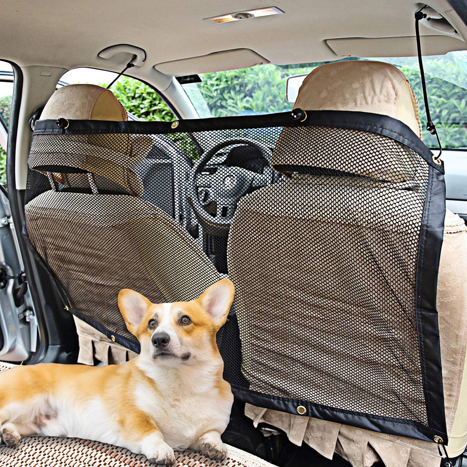 Carperipher Dog Car Barrier for SUV, 45.28 x 24.40 Inches Adjustable Vehicle Pet Barrier with Flexible Bungee Cords and Hooks, Universal Fit Sturdy Mesh Front Seat Barrier for Pet Dog Kid : Pet Supplies
