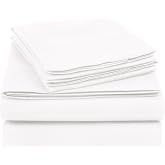 Amazon Basics Essential Cotton Blend Bed Sheet Set, 3 pieces, Full, Solid, White