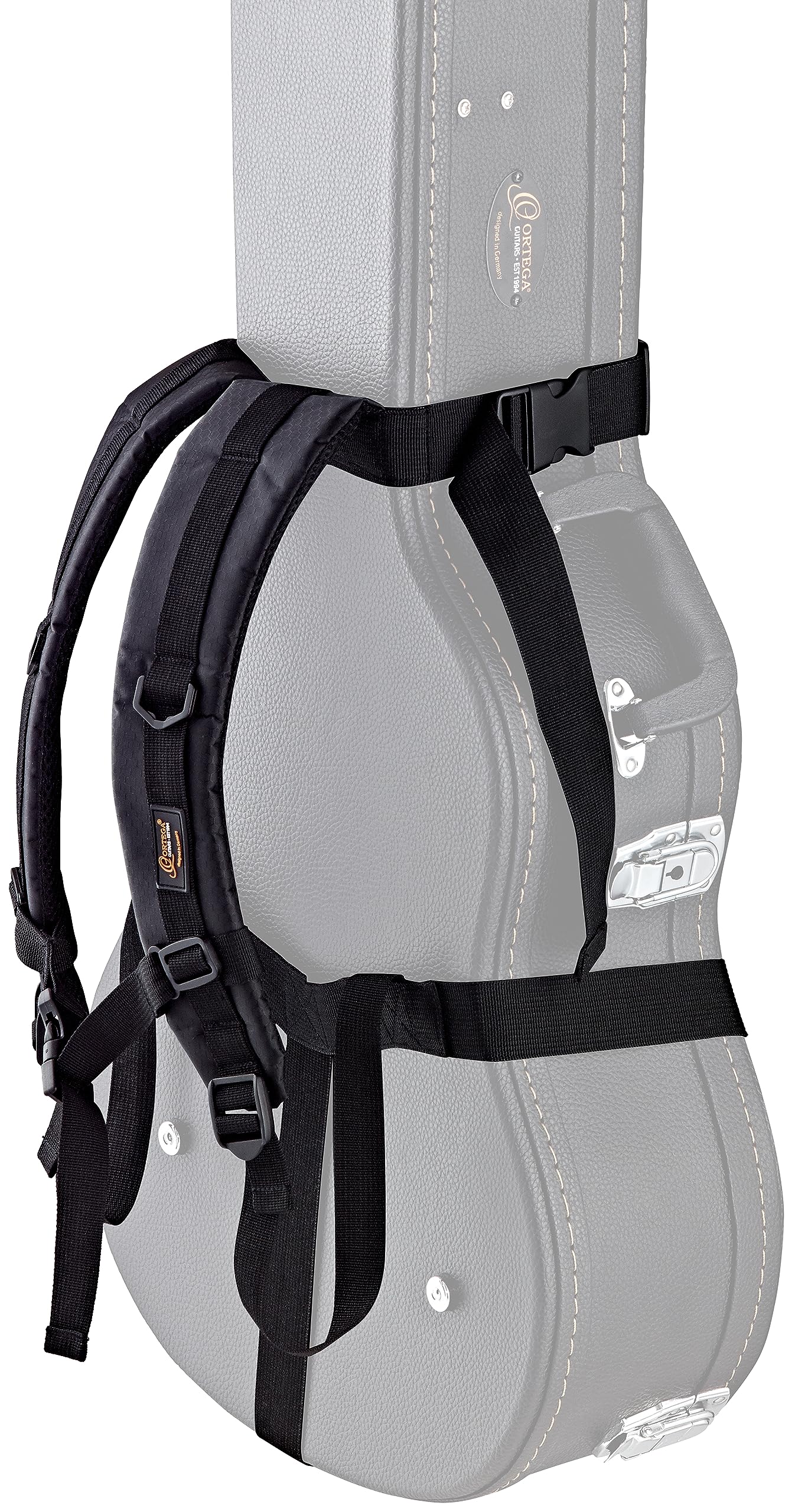 Ortega Guitars Backpack Strap - with Padded Shoulder Straps - for Shaped Hard Cases - Black (OBPS)