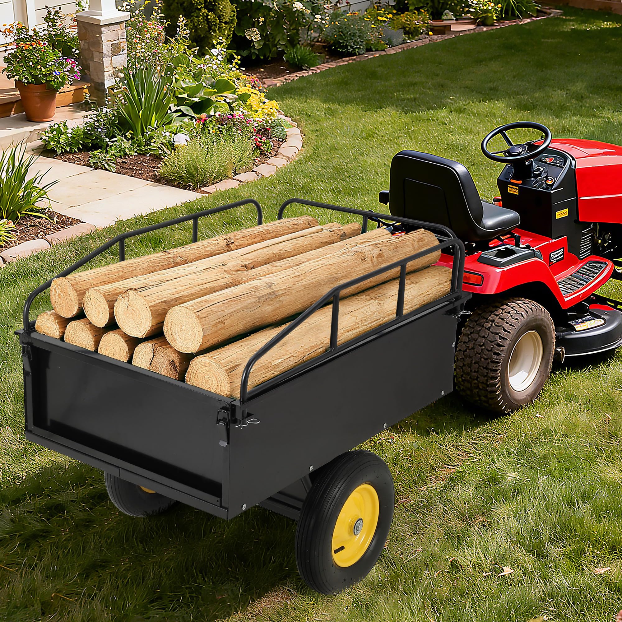 Photo 1 of *MISSING PARTS*
750LB Dump Cart, Heavy Duty Steel Garden Utility Trailer with Manual Dump,Pull Behind Trailer for Lawn Mower, Tractor, ATV for Yard & Farm