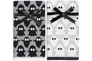 Quera 2 Pack Hand Towels Halloween Ghost Black White Bathroom Decorative Towels Set for Drying, Cleaning, Cooking, Holiday 13.7'' x 29.5''