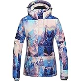 Wantdo Women's Waterproof Ski Jacket Colorful Printed Fully Taped Seams Rain Coat Warm Winter Parka