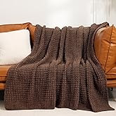 PHF Chenille Waffle Knit Throw Blanket- Plush Warm & Cozy 50" x 60" Ultra Soft Blanket- Chunky Fluffy Waffle Throws for Couch Bed Sofa - Cocoa Brown